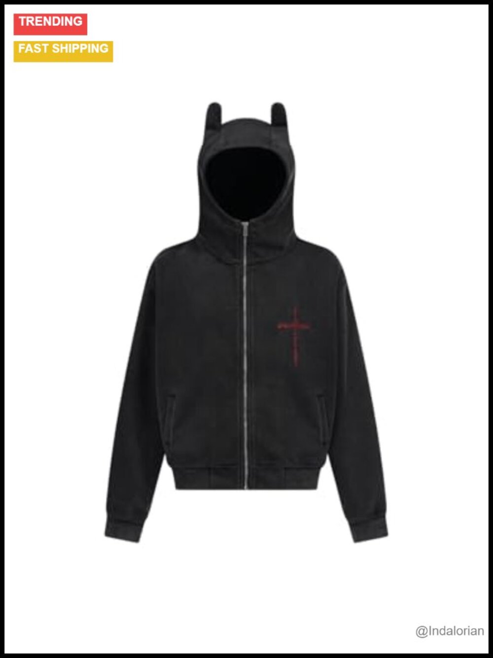 Women's Zip Up Oversized Heavyweight Hoodie with Devil Horn Hood Gothic Y2K